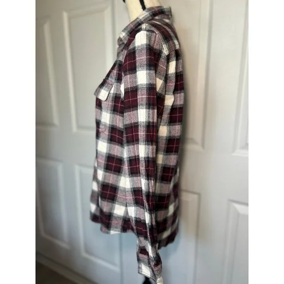 Old Navy Burgundy Plaid Flannel Shirt Regular‎ Fit Double Brushed Cotton Size S
